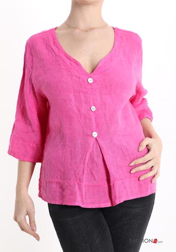 Linen Blouse with buttons with v-neck