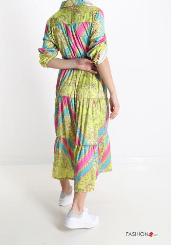 Jacquard print Shirt dress with belt with buttons with flounces - ph 2