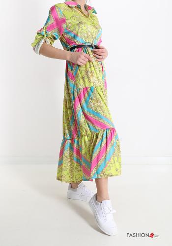Jacquard print Shirt dress with belt with buttons with flounces - ph 3
