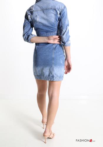 Giacca in Cotone denim con bottoni con cintura con tasche - ph 2