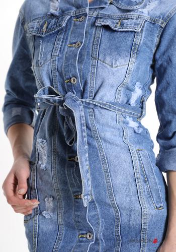 Giacca in Cotone denim con bottoni con cintura con tasche - ph 4