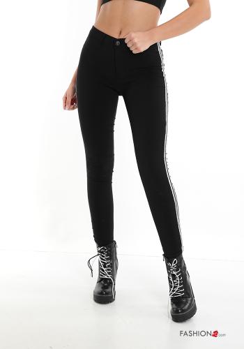 Striped Leggings with buttons with zip with pockets