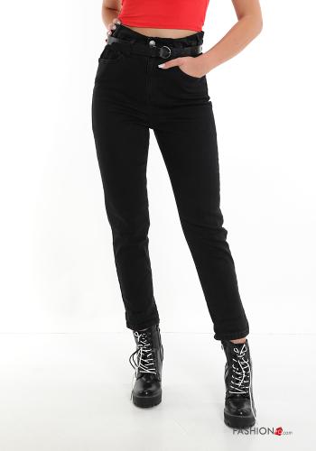 Cotton Jeans with belt with zip with pockets