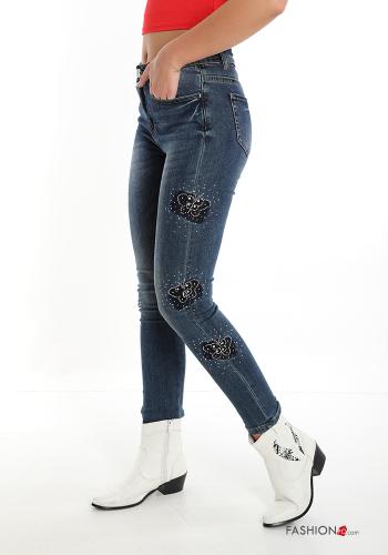 Cotton Jeans with buttons with pockets with rhinestones with zip - ph 3