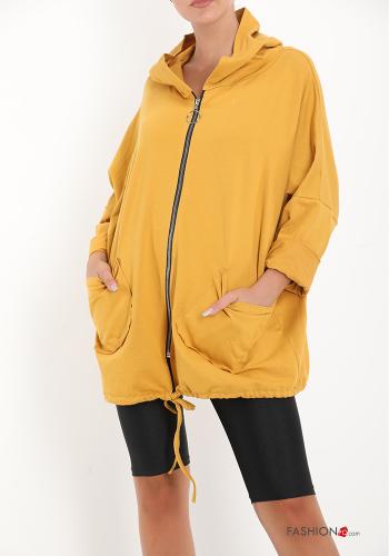 Felpa in Cotone con zip con tasche con cappuccio - ph 1