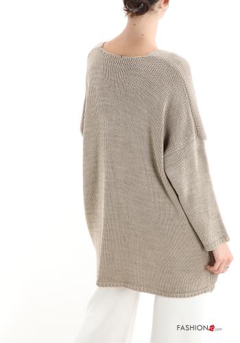 Aufschriftes Muster V-Ausschnitt Strickpullover - ph 2