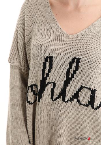 Aufschriftes Muster V-Ausschnitt Strickpullover - ph 4