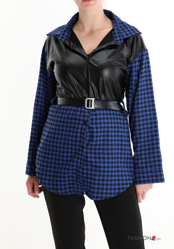 Camicia ecopelle Fantasia quadrettata vichy con cintura con bottoni - ph 1