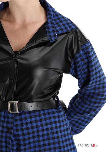 Camicia ecopelle Fantasia quadrettata vichy con cintura con bottoni - ph 4