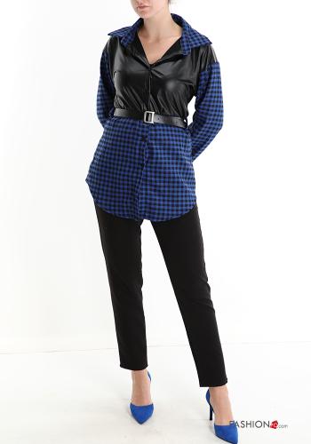 Camicia ecopelle Fantasia quadrettata vichy con cintura con bottoni - ph 5