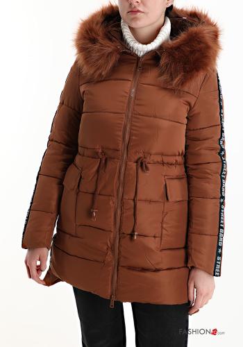 Piumino con zip con paillettes con tasche con cappuccio con bottoni