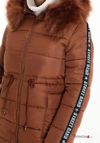 Daunenjacke mit Pailletten mit Reißverschluss mit Taschen mit Knöpfen mit Kapuze - ph 4