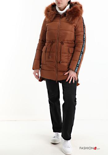 Daunenjacke mit Pailletten mit Reißverschluss mit Taschen mit Knöpfen mit Kapuze - ph 5