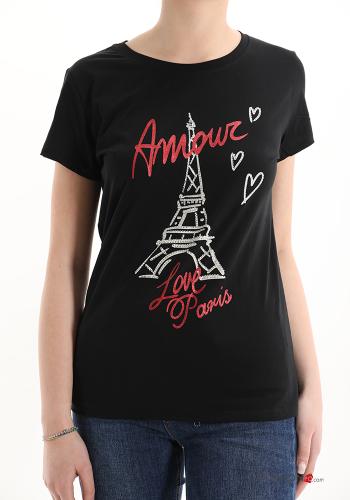 T-shirt in Cotone Fantasia stampata con strass