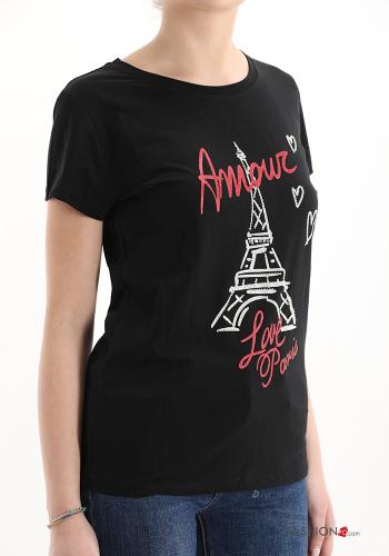 T-shirt in Cotone Fantasia stampata con strass - ph 3