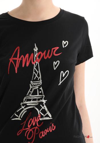 T-shirt in Cotone Fantasia stampata con strass - ph 4