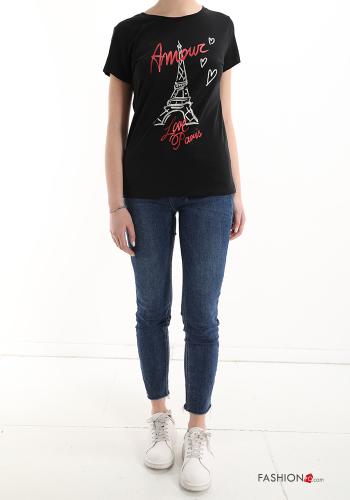 T-shirt in Cotone Fantasia stampata con strass - ph 5