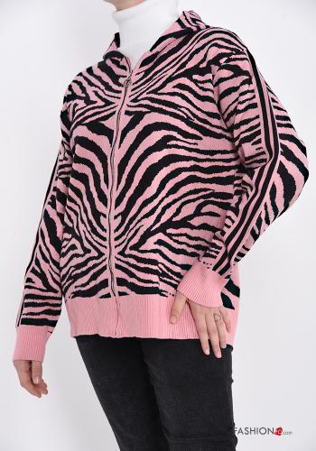 Maglione Fantasia animalier con zip con cappuccio - ph 1