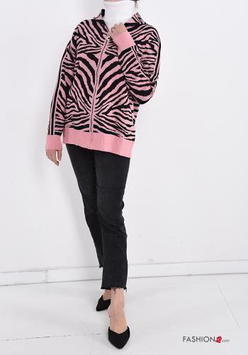 Maglione Fantasia animalier con zip con cappuccio - ph 5