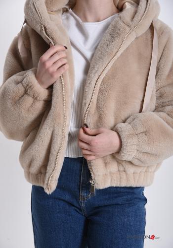 Giacca Teddy Bear con zip con tasche con cappuccio