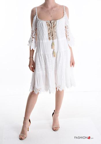 sleeveless knee-length lace trim Cotton Dress