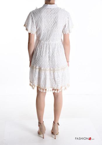 short sleeve knee-length lace trim Cotton Dress with flounces with fringe - ph 2