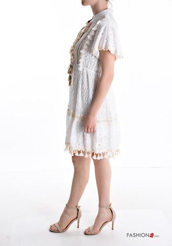 short sleeve knee-length lace trim Cotton Dress with flounces with fringe - ph 3