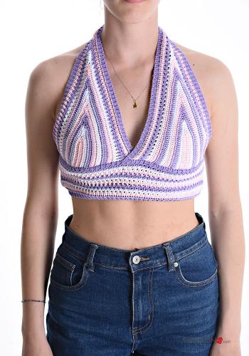 Striped knitted Cotton Top with v-neck