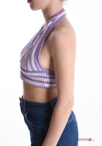 Striped knitted Cotton Top with v-neck - ph 3