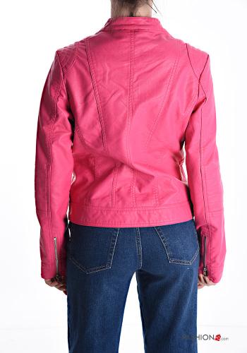 Kunstleder Jacke mit Knöpfen mit Futter mit Reißverschluss mit Taschen - ph 2