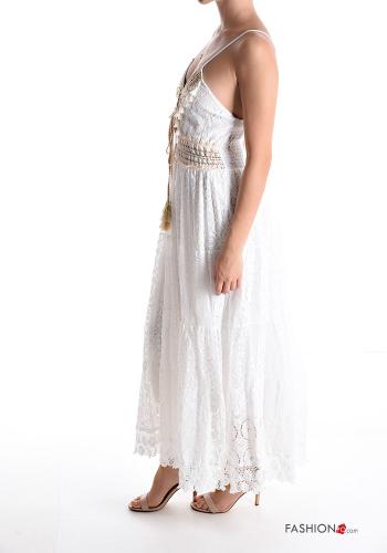 Abito in Cotone lungo pizzo senza maniche scollo a V con frange - ph 3