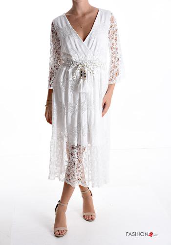 Abito in Cotone pizzo maniche a tre quarti con balze scollo a V - ph 1