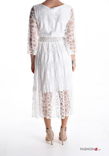 Abito in Cotone pizzo maniche a tre quarti con balze scollo a V - ph 2