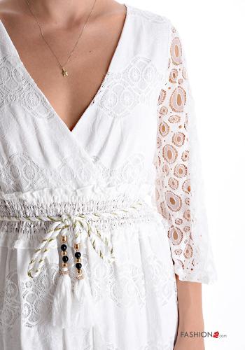 Abito in Cotone pizzo maniche a tre quarti con balze scollo a V - ph 4