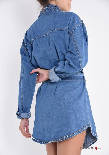Camisa em Algodão denim com bolsos com botões com cinto com tachas - ph 2