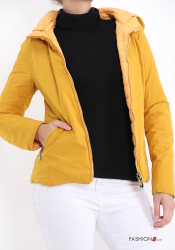 Piumino reversibile con zip con tasche con cappuccio
