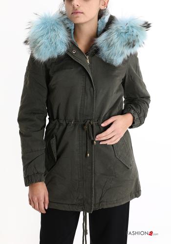 Parka in Cotone pelliccia sintetica con zip con cintura con tasche con cappuccio con bottoni