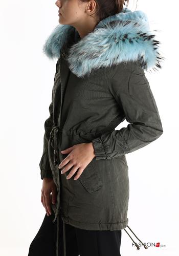 Kunstfell Parka aus Baumwolle mit Gürtel mit Reißverschluss mit Taschen mit Knöpfen mit Kapuze - ph 3