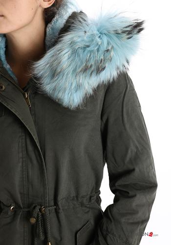 Kunstfell Parka aus Baumwolle mit Gürtel mit Reißverschluss mit Taschen mit Knöpfen mit Kapuze - ph 4