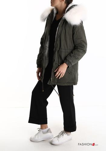 Parka in Cotone con bottoni con cappuccio con zip con tasche - ph 3