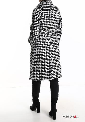 Manteau Imprimé pied de poule avec ceinture avec poches à boutons - ph 2
