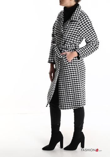 Manteau Imprimé pied de poule avec ceinture avec poches à boutons - ph 3