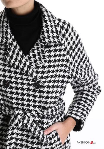 Manteau Imprimé pied de poule avec ceinture avec poches à boutons - ph 4