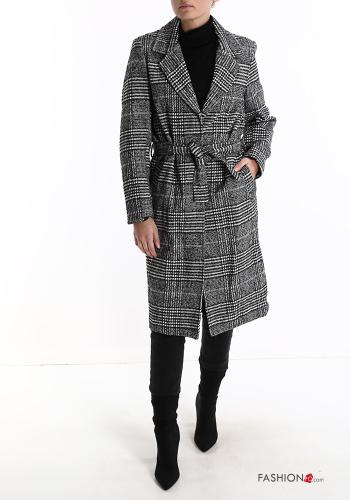 Cappotto Fantasia stampata con bottoni con cintura con tasche