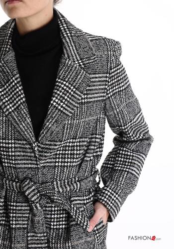 Cappotto Fantasia stampata con bottoni con cintura con tasche - ph 4