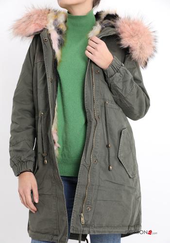 Parka aus Baumwolle mit Knöpfen mit Kapuze mit Reißverschluss mit Taschen - ph 1