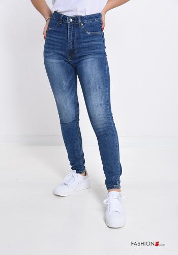 Jeans in Cotone con bottoni con zip