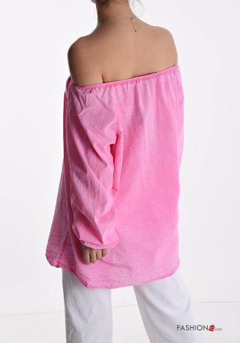 Bluse aus Baumwolle mit Schleife bardot-ausschnitt mit gummizug - ph 2