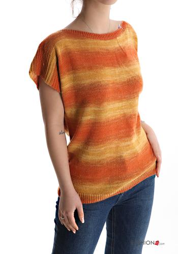 T-shirt en Mohair Imprimé à rayures col bateau