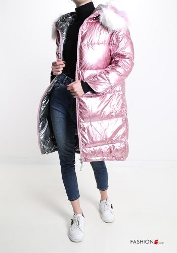 Piumino reversibile con zip con tasche con cappuccio